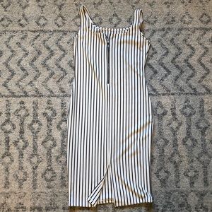 Striped black and white bodycon midi dress